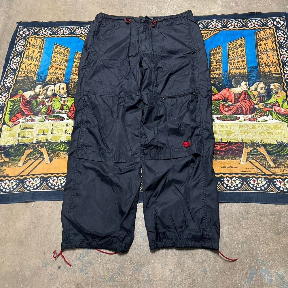 Vintage Black Nike track pants Size large baggy wide leg fit swoosh cargo y2k - Picture 3 of 8